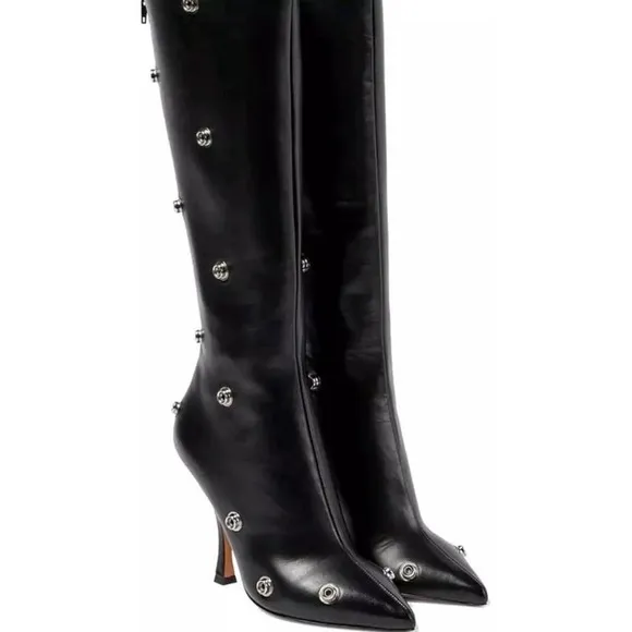 Arqa Womens Stiletto Knee High Boots Pointed Toe‎ Button Fall Slouchy Boots 9.5