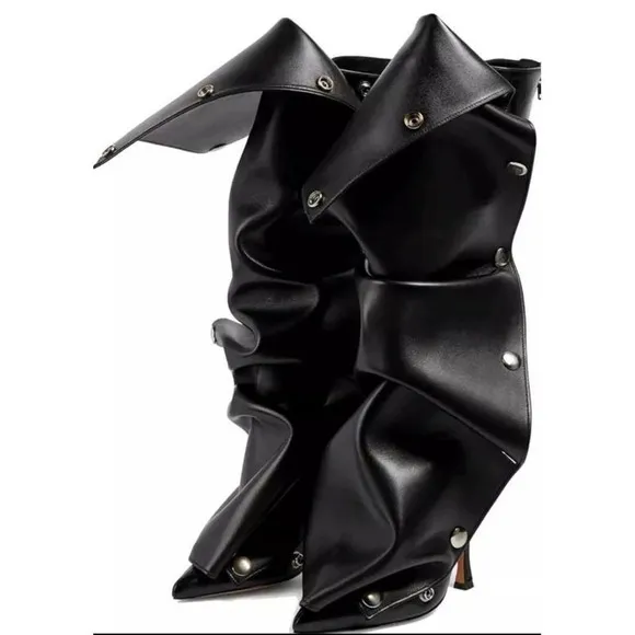 Arqa Womens Stiletto Knee High Boots Pointed Toe‎ Button Fall Slouchy Boots 9.5