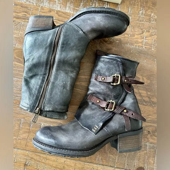 A.S.98 Chilly Leather Boots with Straps, Size 40