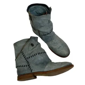 A.S.98 Tumbleweed Patchwork Leather Ankle Boots Teal Sundance Catalog 41 9.5 10