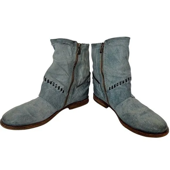 A.S.98 Tumbleweed Patchwork Leather Ankle Boots Teal Sundance Catalog 41 9.5 10