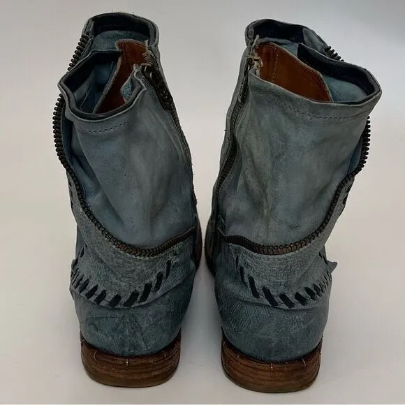 A.S.98 Tumbleweed Patchwork Leather Ankle Boots Teal Sundance Catalog 41 9.5 10