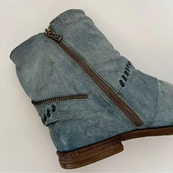A.S.98 Tumbleweed Patchwork Leather Ankle Boots Teal Sundance Catalog 41 9.5 10