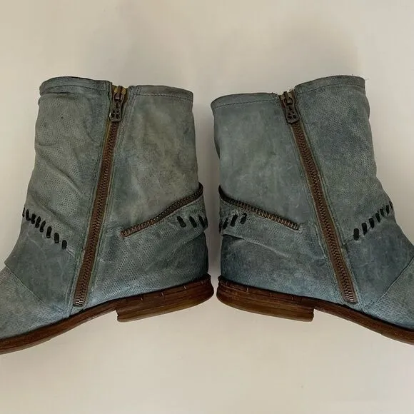A.S.98 Tumbleweed Patchwork Leather Ankle Boots Teal Sundance Catalog 41 9.5 10