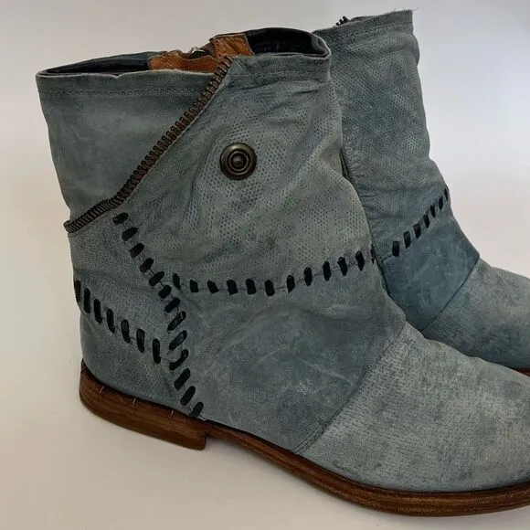 A.S.98 Tumbleweed Patchwork Leather Ankle Boots Teal Sundance Catalog 41 9.5 10