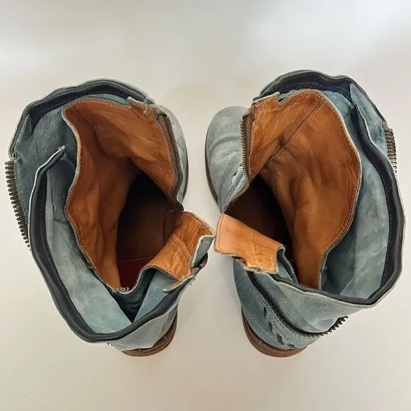 A.S.98 Tumbleweed Patchwork Leather Ankle Boots Teal Sundance Catalog 41 9.5 10