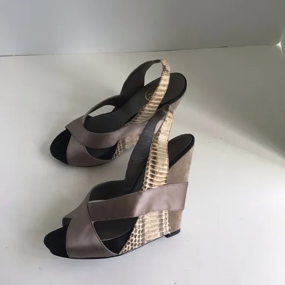 Ash Diane Python Embossed Leather/Suede Slingback Wedge Sandals. EU 38