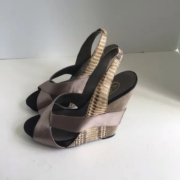 Ash Diane Python Embossed Leather/Suede Slingback Wedge Sandals. EU 38