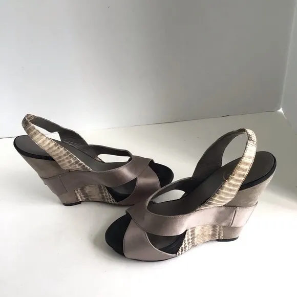 Ash Diane Python Embossed Leather/Suede Slingback Wedge Sandals. EU 38