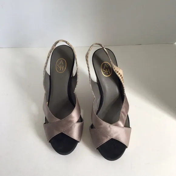 Ash Diane Python Embossed Leather/Suede Slingback Wedge Sandals. EU 38
