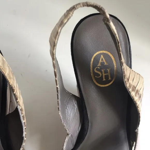Ash Diane Python Embossed Leather/Suede Slingback Wedge Sandals. EU 38