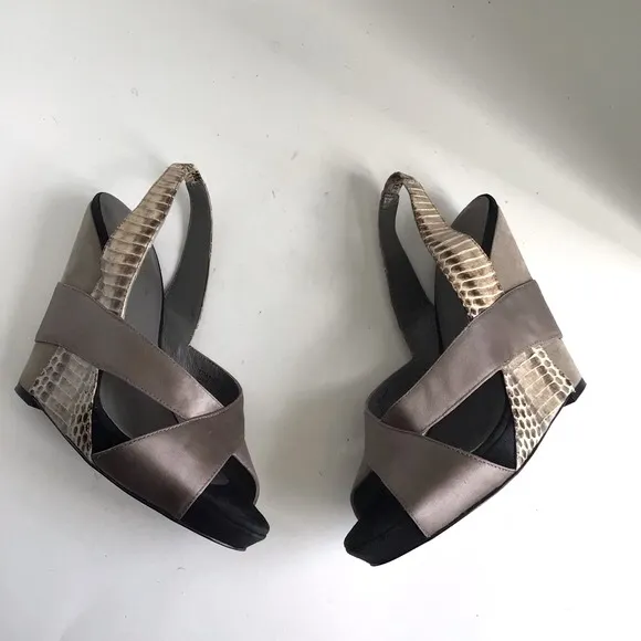 Ash Diane Python Embossed Leather/Suede Slingback Wedge Sandals. EU 38