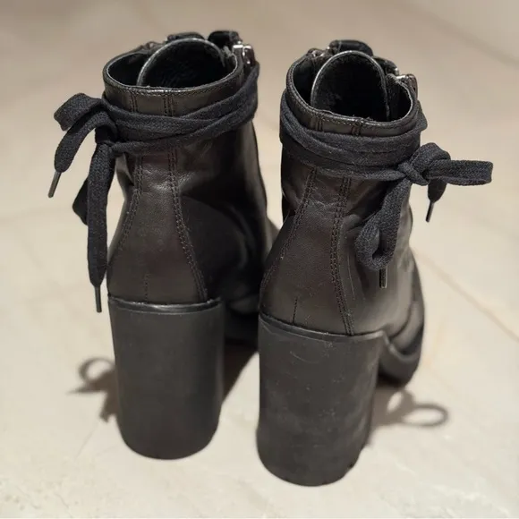 ASH Poker Size 5 High Heel Platform Lug Sole Lace Up Black Leather Ankle Boots