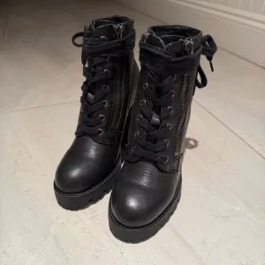 ASH Poker Size 5 High Heel Platform Lug Sole Lace Up Black Leather Ankle Boots