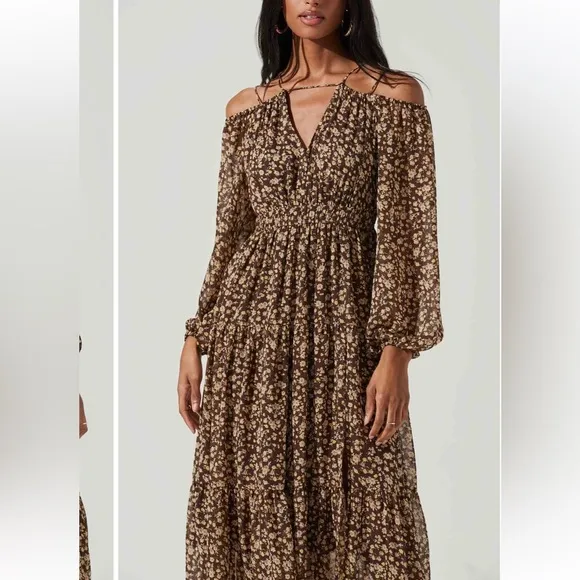 ASTR the Label Ciri Floral Cold Shoulder Long Sleeve Dress
