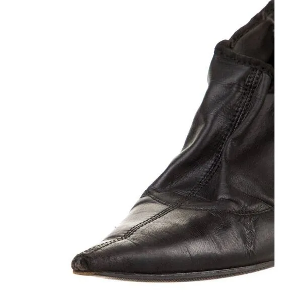 Authentic Gucci Gold Bamboo Heel Black Stretch Leather Ankle Boots Size 7