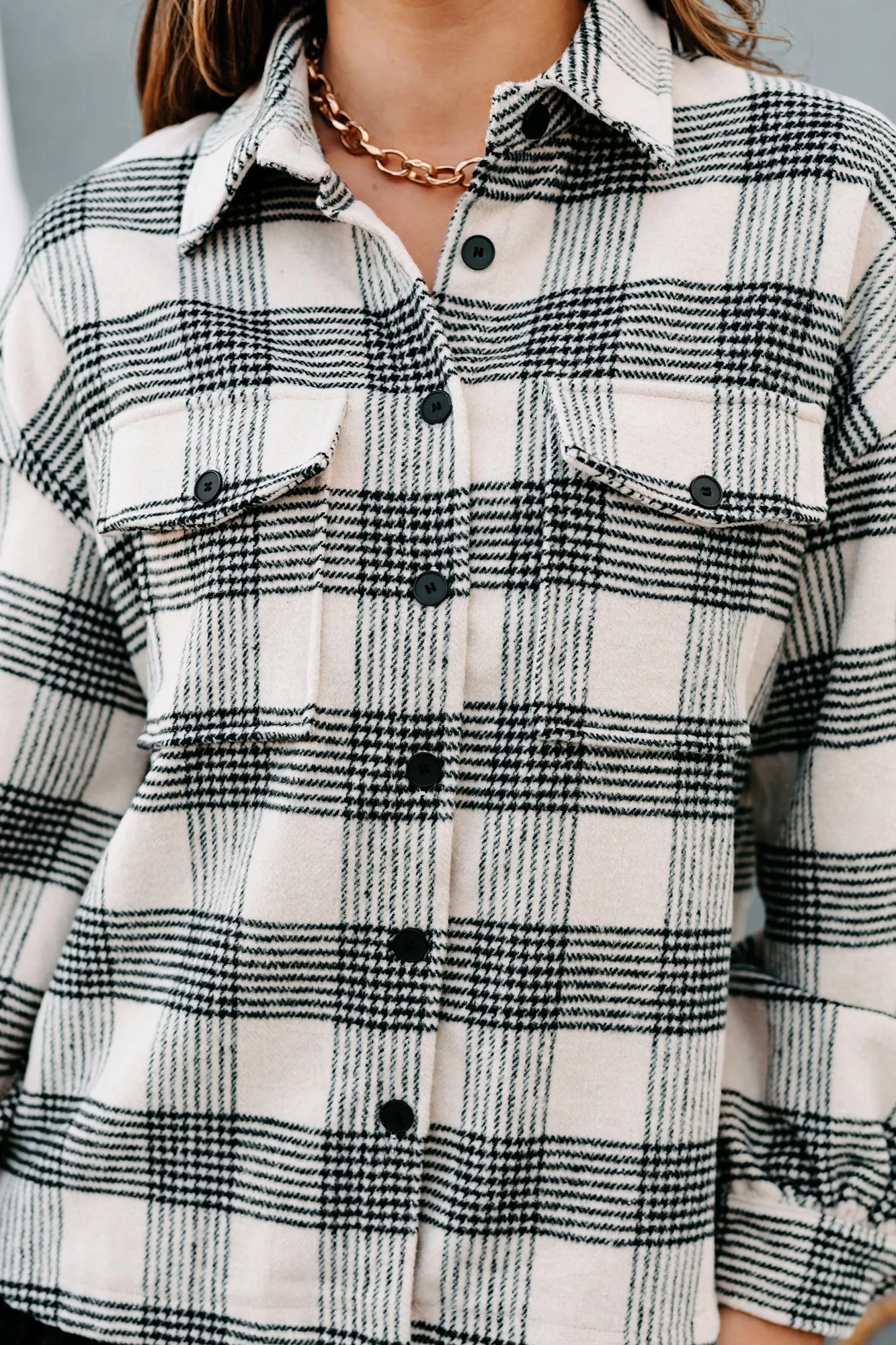 Autumn Days Plaid Shacket (Almond Cream)