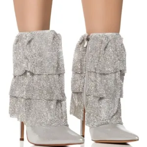 AZALEA WANG &quot; CHARMED EMBELISHMENTS &quot; SILVER CHAINMAIL DRAPE BOOTIE(BRAND NEW!!!