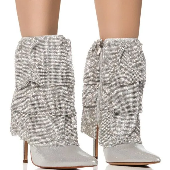 AZALEA WANG &quot; CHARMED EMBELISHMENTS &quot; SILVER CHAINMAIL DRAPE BOOTIE(BRAND NEW!!!
