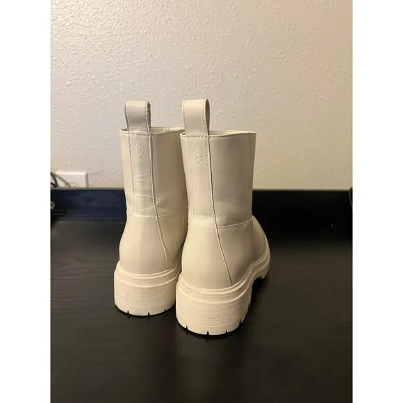 Ba&amp;sh X Something Navy Coda Cighter Leather Lug Sole Boots Cream Size 37 US 7