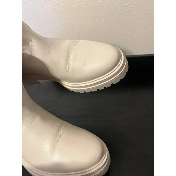 Ba&amp;sh X Something Navy Coda Cighter Leather Lug Sole Boots Cream Size 37 US 7