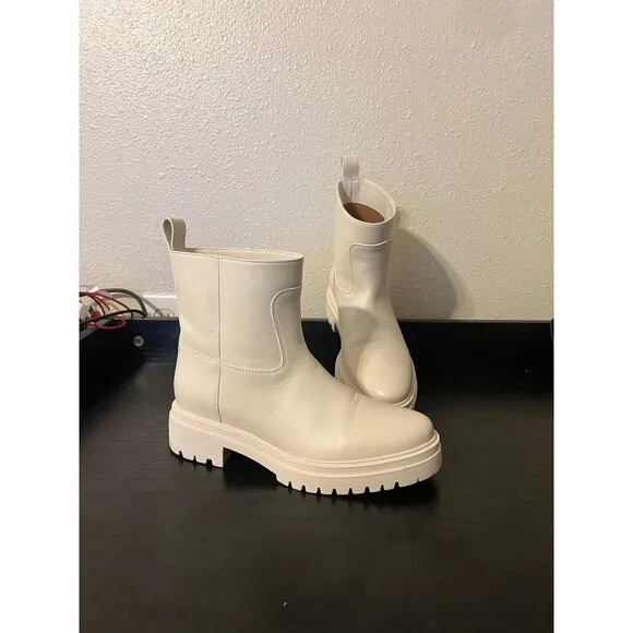 Ba&amp;sh X Something Navy Coda Cighter Leather Lug Sole Boots Cream Size 37 US 7