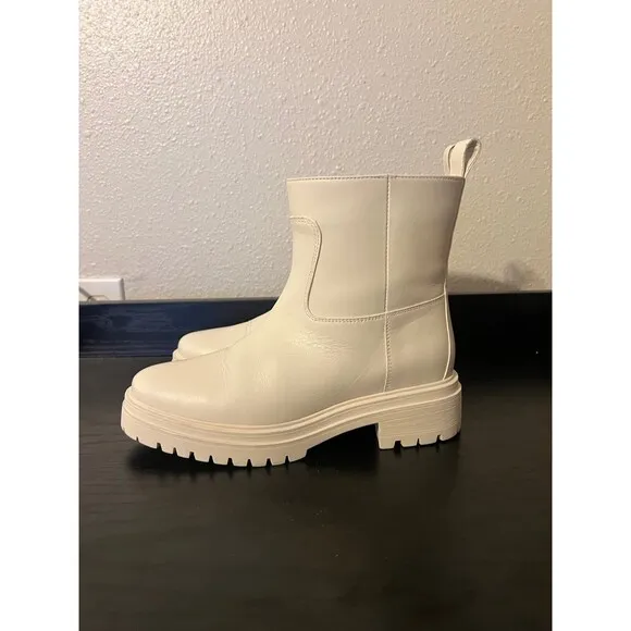 Ba&amp;sh X Something Navy Coda Cighter Leather Lug Sole Boots Cream Size 37 US 7