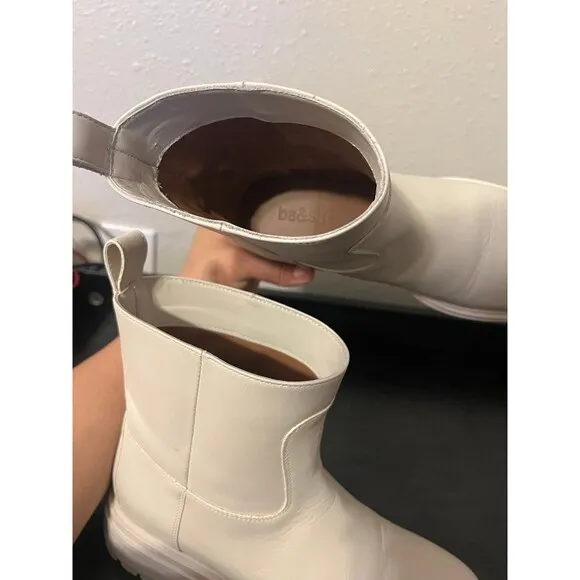 Ba&amp;sh X Something Navy Coda Cighter Leather Lug Sole Boots Cream Size 37 US 7