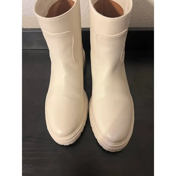 Ba&amp;sh X Something Navy Coda Cighter Leather Lug Sole Boots Cream Size 37 US 7