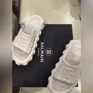Balmain White Slide Sandals
