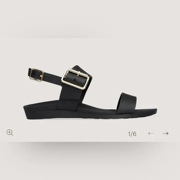Bared Black Sandals with Gold Buckles