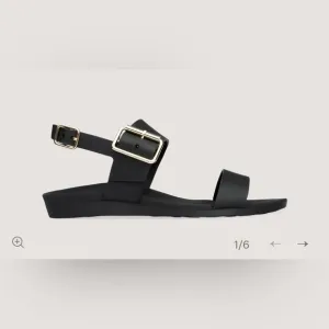 Bared Black Sandals with Gold Buckles