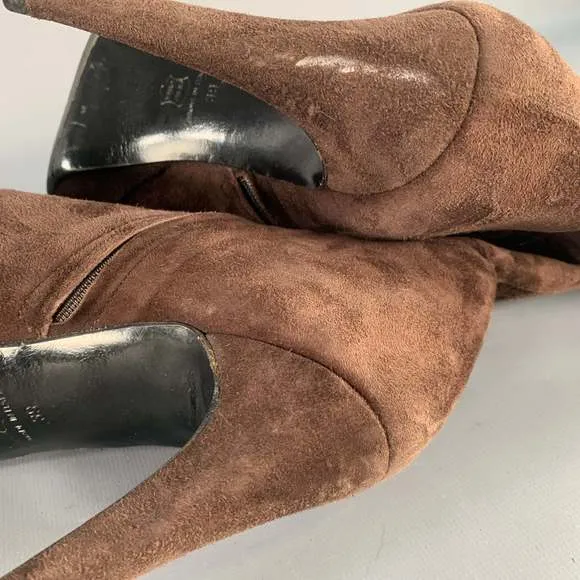 BARNEY'S CO-OP Brown Suede Calf High Platform Stiletto Boots