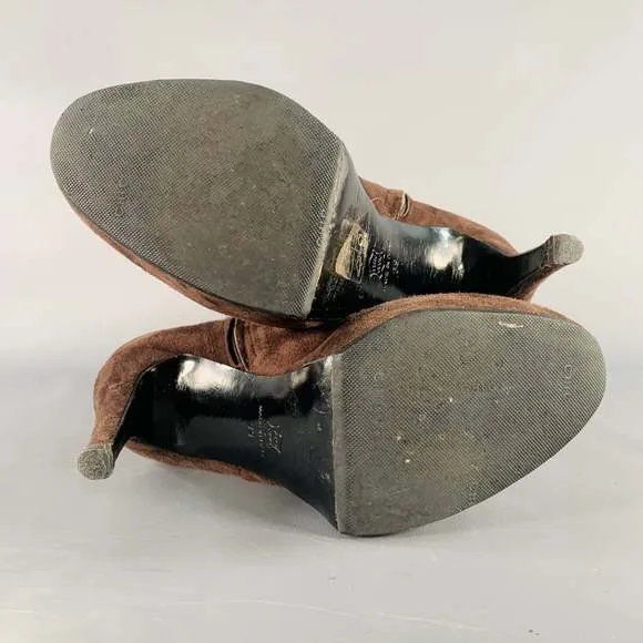 BARNEY'S CO-OP Brown Suede Calf High Platform Stiletto Boots