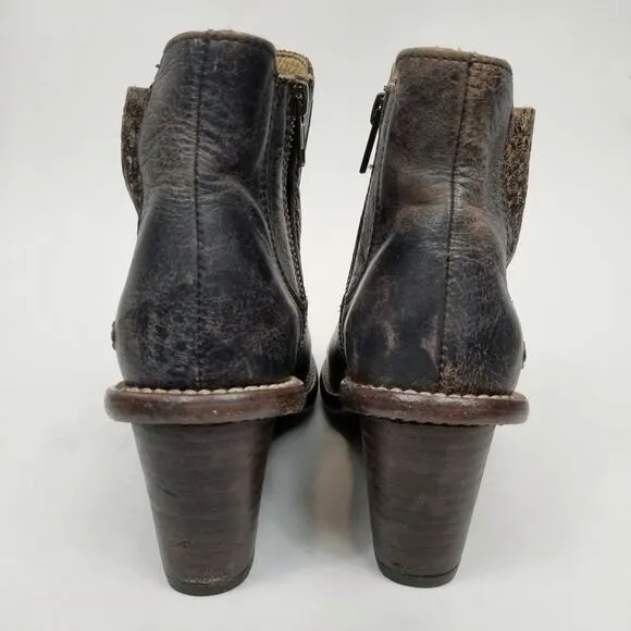 Bed Stu Countess Women's Distressed Leather Wedge Heel Ankle Boots Black Brown 6