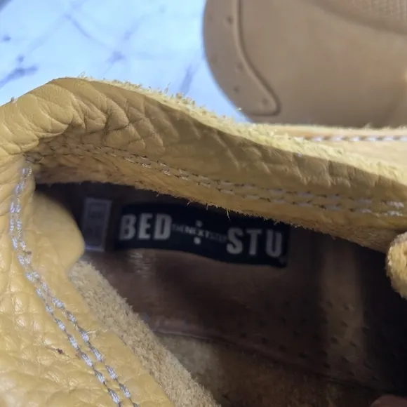 BedStu tan yellow pebbled leather moccasin chukka ankle boots