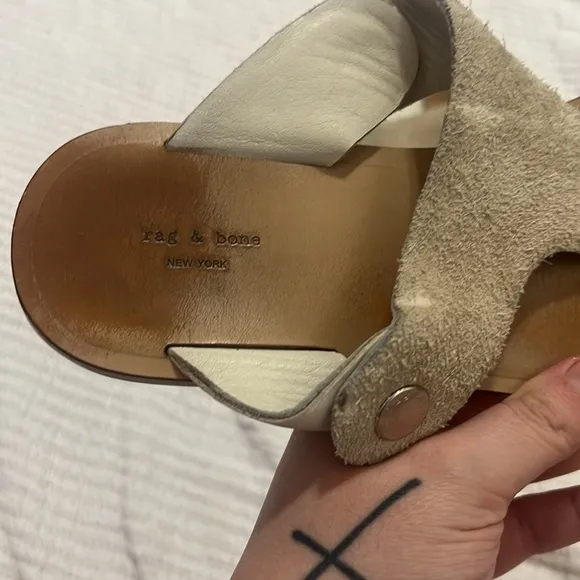 Beige Suede Toe Ring Sandals