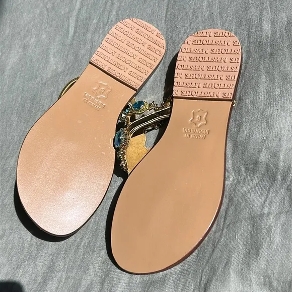 Bejeweled Mazatlan Gold Leather Thong Sandals Flip Flops