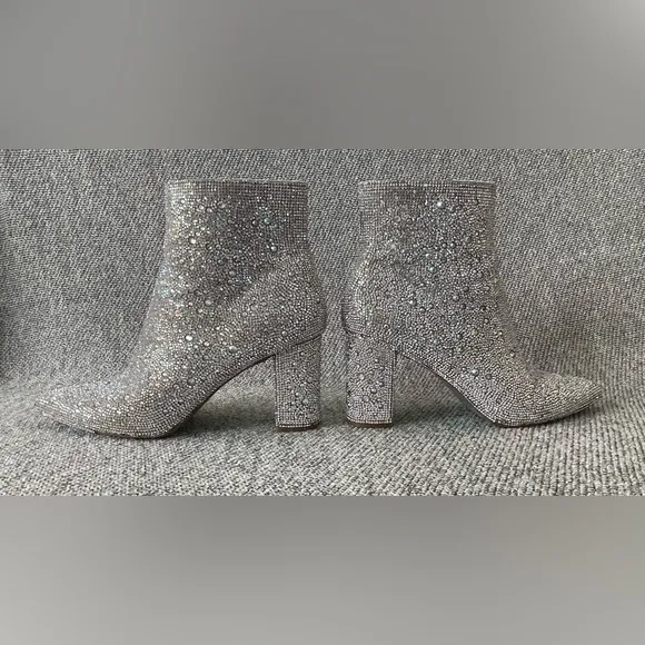 Betsey Johnson Silver Glitter Heeled Boots