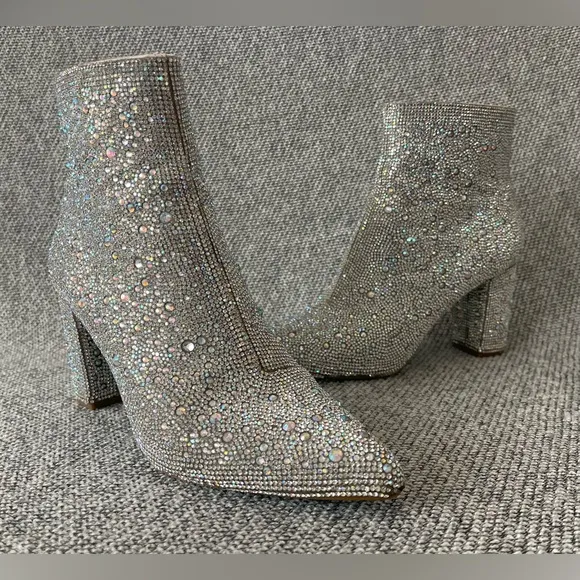 Betsey Johnson Silver Glitter Heeled Boots