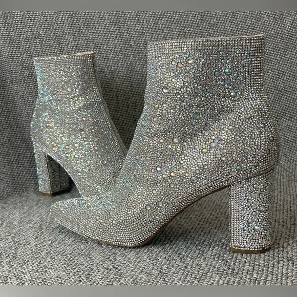 Betsey Johnson Silver Glitter Heeled Boots
