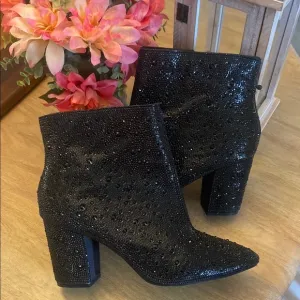Betsy Johnson Elegant Black Ankle Rhinestone Boots
