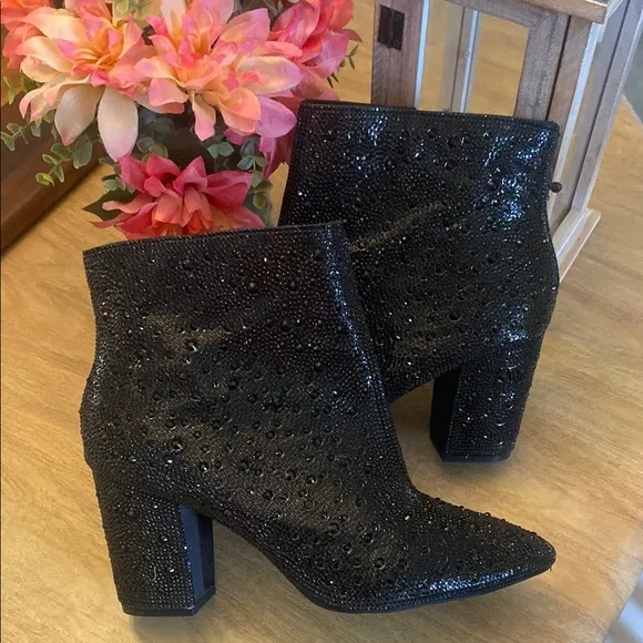 Betsy Johnson Elegant Black Ankle Rhinestone Boots