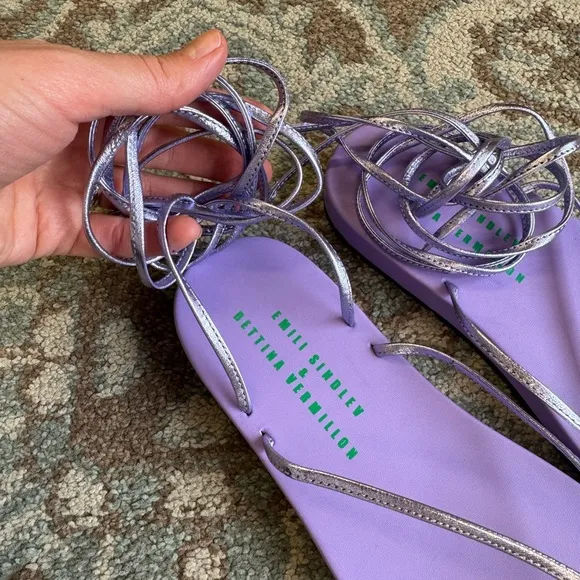 Bettina Vermillon x Emili Jenifer Flip Flop Lace Up Purple Sandals Size 8.5