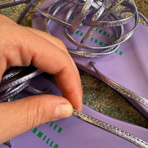 Bettina Vermillon x Emili Jenifer Flip Flop Lace Up Purple Sandals Size 8.5