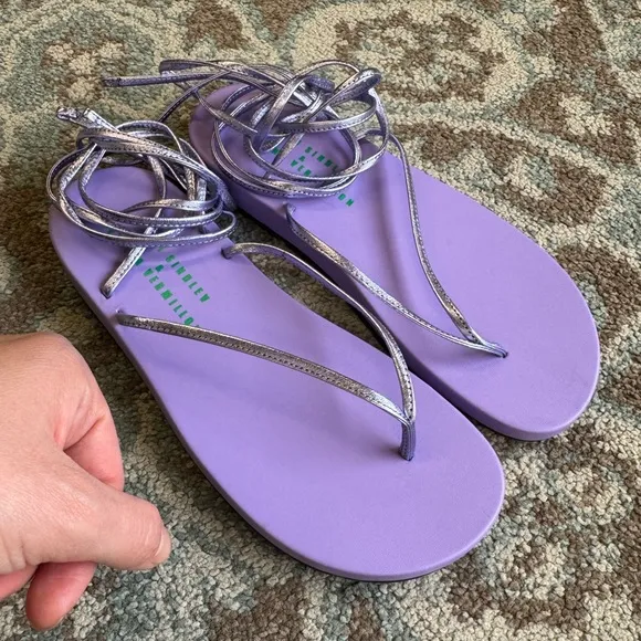 Bettina Vermillon x Emili Jenifer Flip Flop Lace Up Purple Sandals Size 8.5