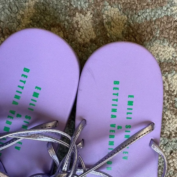 Bettina Vermillon x Emili Jenifer Flip Flop Lace Up Purple Sandals Size 8.5