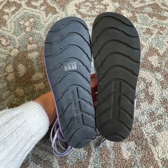 Bettina Vermillon x Emili Jenifer Flip Flop Lace Up Purple Sandals Size 8.5