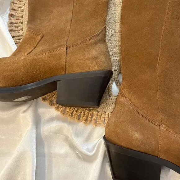Bianco Biamona Western Boot High Suede Camel Brown Size 39