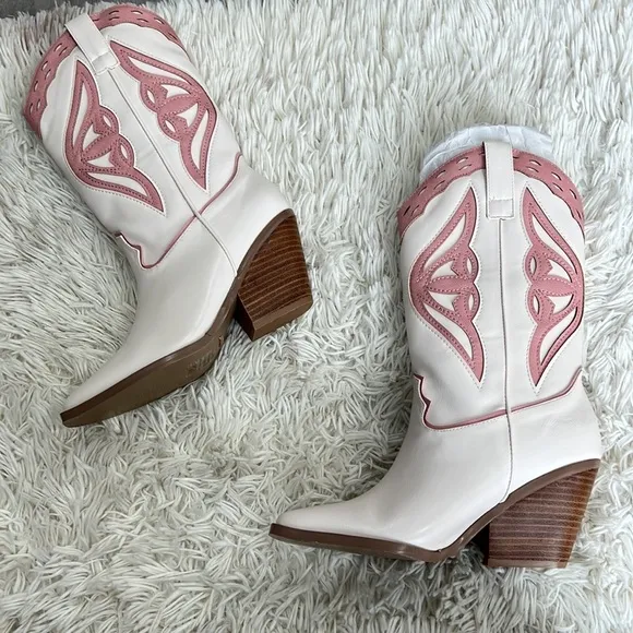 BILLINI CLAIRE IVORY-ROSE western boots 6 Nwob